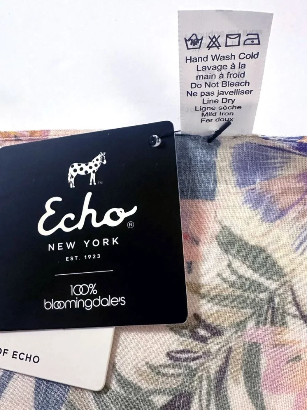 Vtg Echo NY Bloomingdales Floral Cotton Square Scarf Pink Hair Bandana Neck Wrap